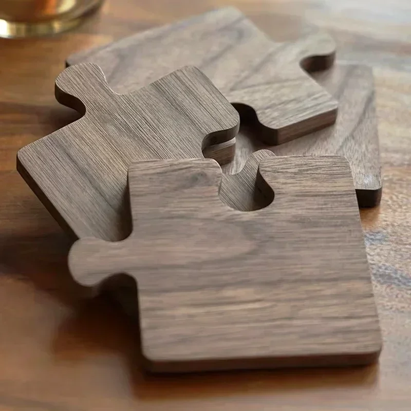 1PCS Wooden Coaster Puzzle DesignTea Coffee Cup Coasters Restaurant Solid Wood Heat-resistant Protection Insulated Coaster