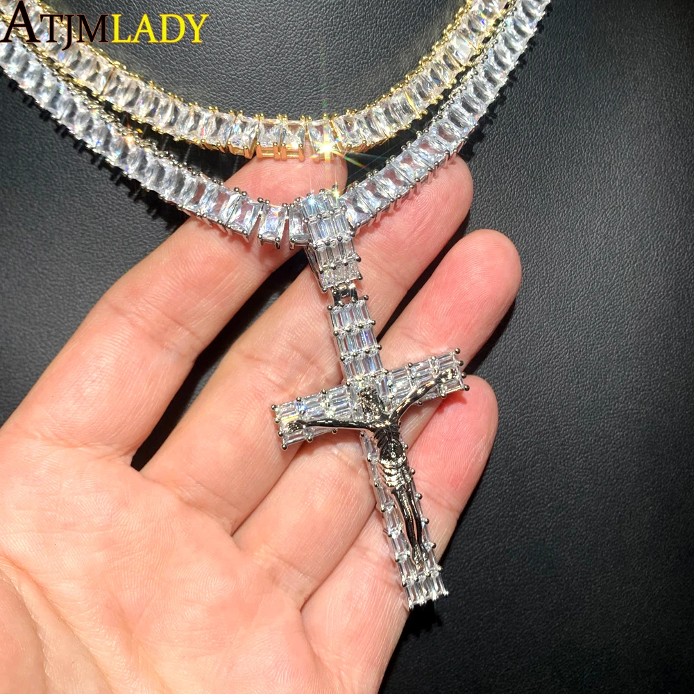 Free Shipping Fashion Design Fashion CZ Cross Pendant necklaces For Men Women Iced Out Bling Hip Hop Jesus Rope Chain Jewelry