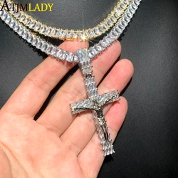 Hip Hop Fashion CZ Cross Pendant necklaces For Men Women Iced Out Bling Jesus Rope Chain Jewelry