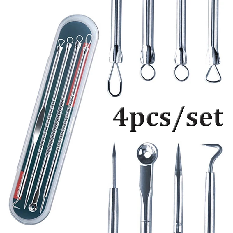 Dual Heads Acne Needle Blackhead Blemish Squeeze Pimple Extractor Remover Spot Cleaner Beauty Face Care Tool Kit 4pcs/set