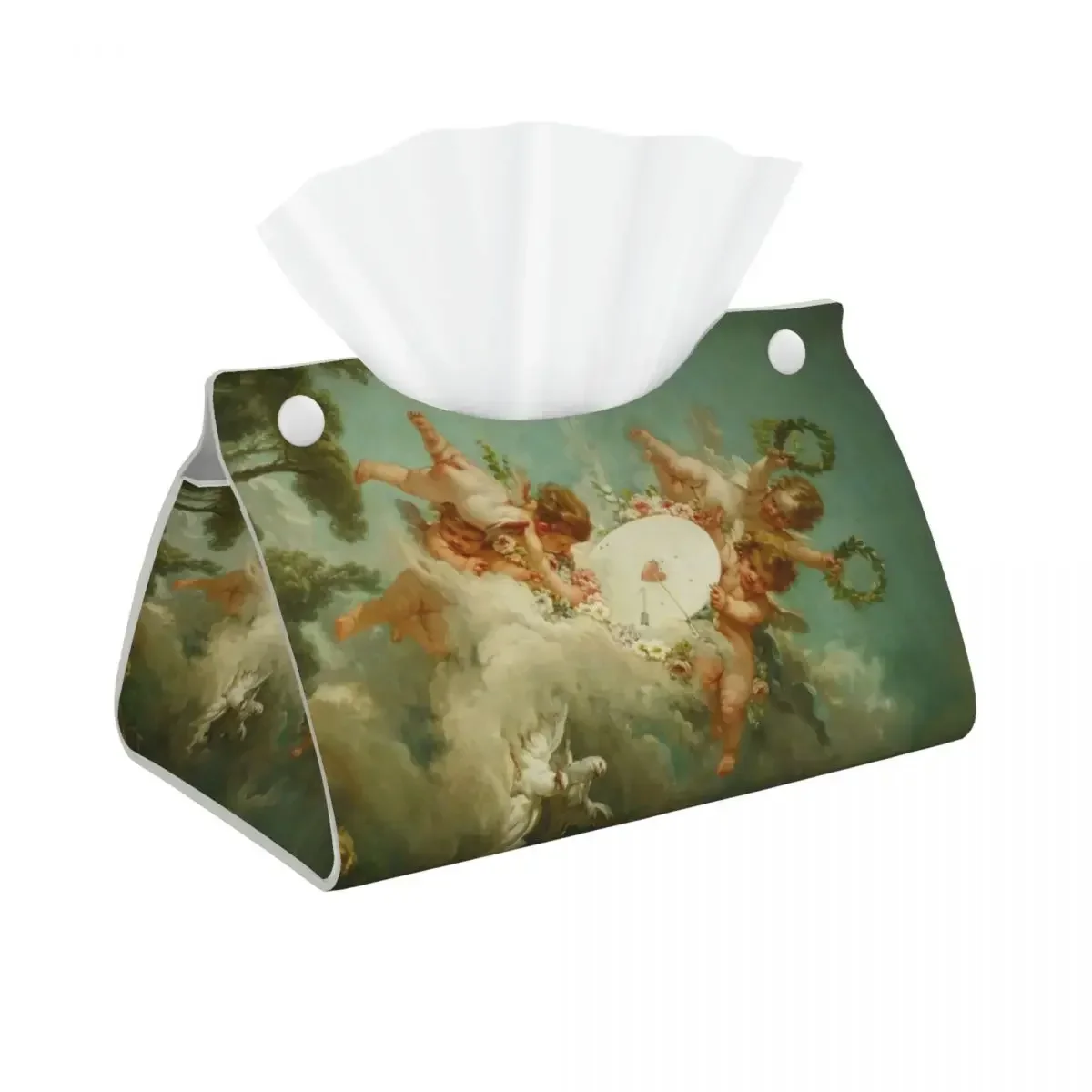 Custom Mythological Angels Tissue Box Cover Rectangular PU Leather Aesthetic Renaissance Cherubs Facial Tissues Holder for Car