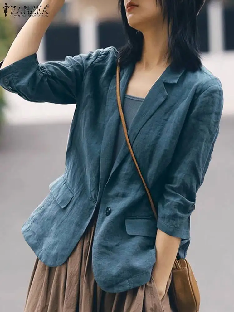 Zanzea freizeit pendeln blazer übertrifft frauen koreanische mode elegant herbst 2024 lässig blazer geraffte 3/4 ärmel feste anzug mäntel