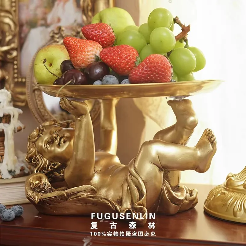 

Retro Forest European Gold Angel Copper Tray French Retro Jewelry Display Fruit Tray Home Decoration Ornament