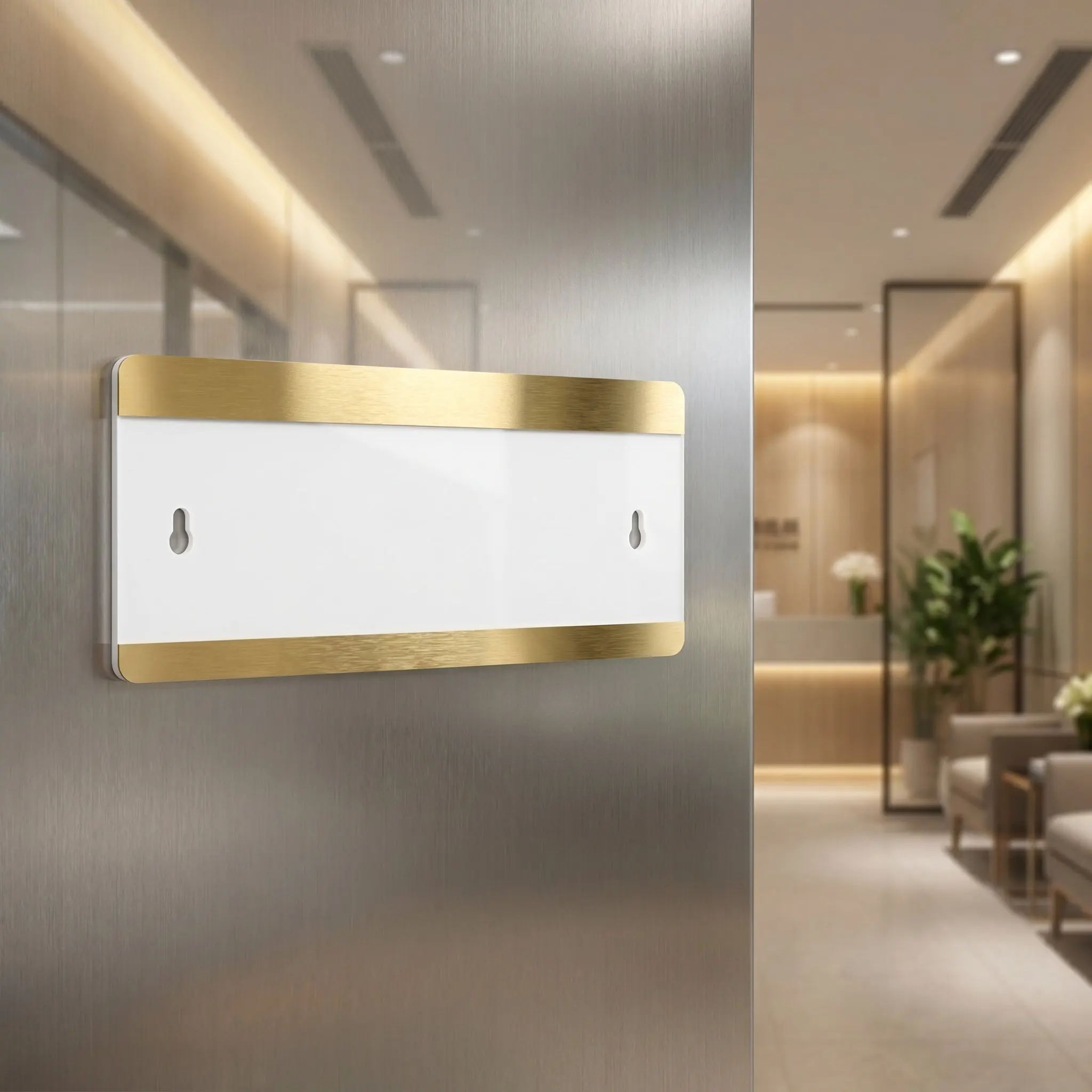 2Pcs Office Door Name Plates Stainless Steel Self-Adhesive Metal Wall-Mounted Office Sign for Business Meeting Room Conference