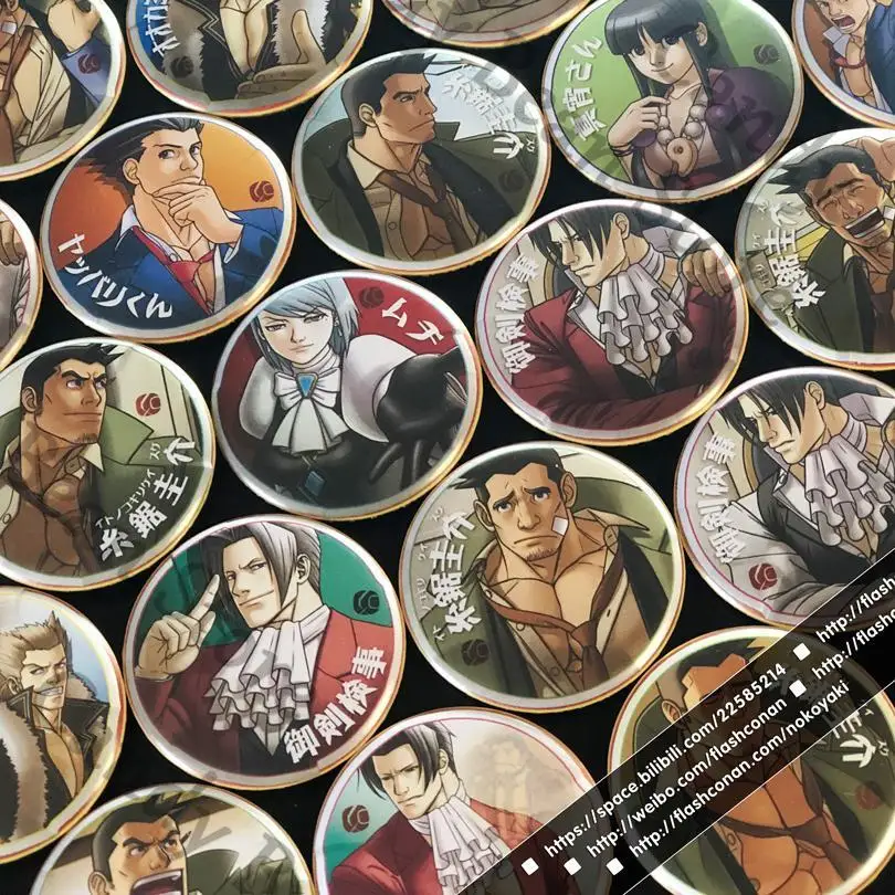 Anime Ace cautivación investigaciones Mei Karuma Shi-Long Lang Maya Fey Cosplay Dorayaki insignia emblema broche de dibujos animados broche de pecho Navidad
