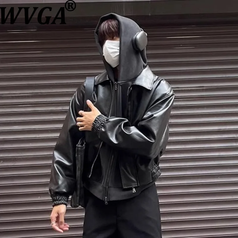 

WVGA весна осень новая мужская короткая куртка в корейском стиле из искусственной кожи с подкладкой на плечах модная нишевая шикарная повседневная куртка на молнии W15571