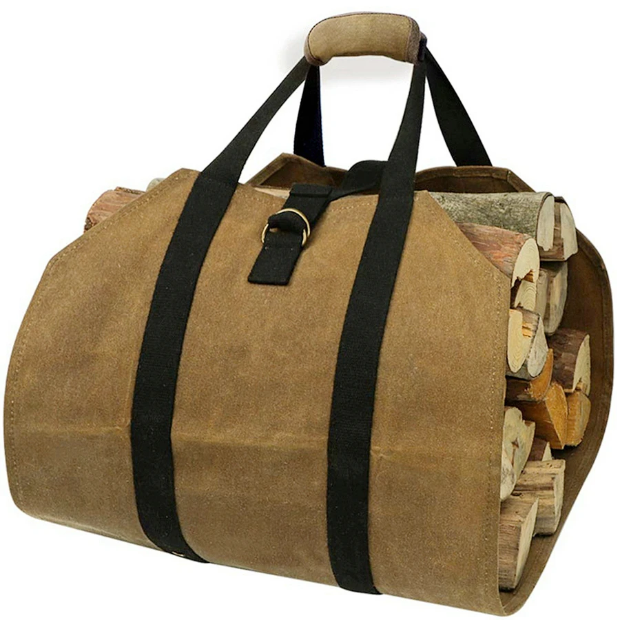 Firewood Storage Bag Canvas Match Bag Tote Camping Carry Bag Package Handles Bag