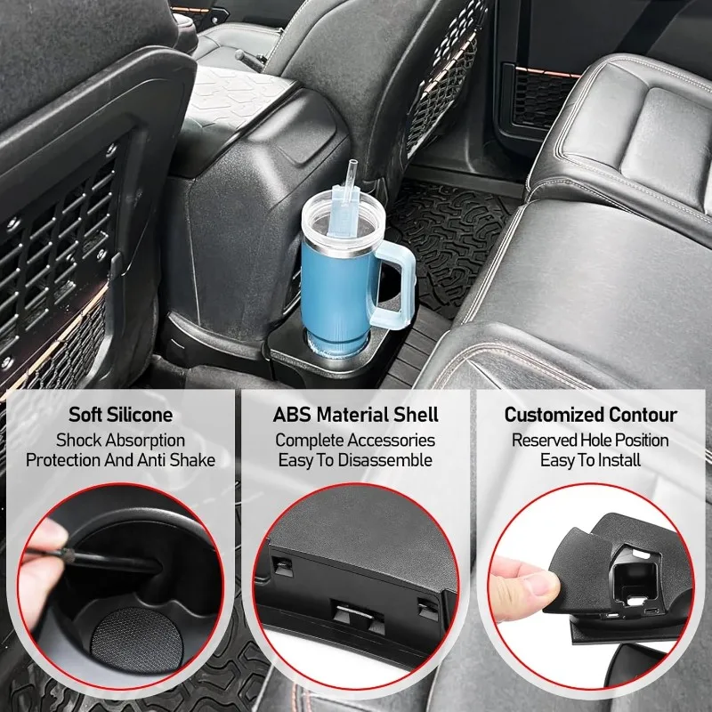 

Rear Cup Holder Accessory For Ford Bronco 2021-2024 4-Door Removable Upgrade Expander Insert Organizer