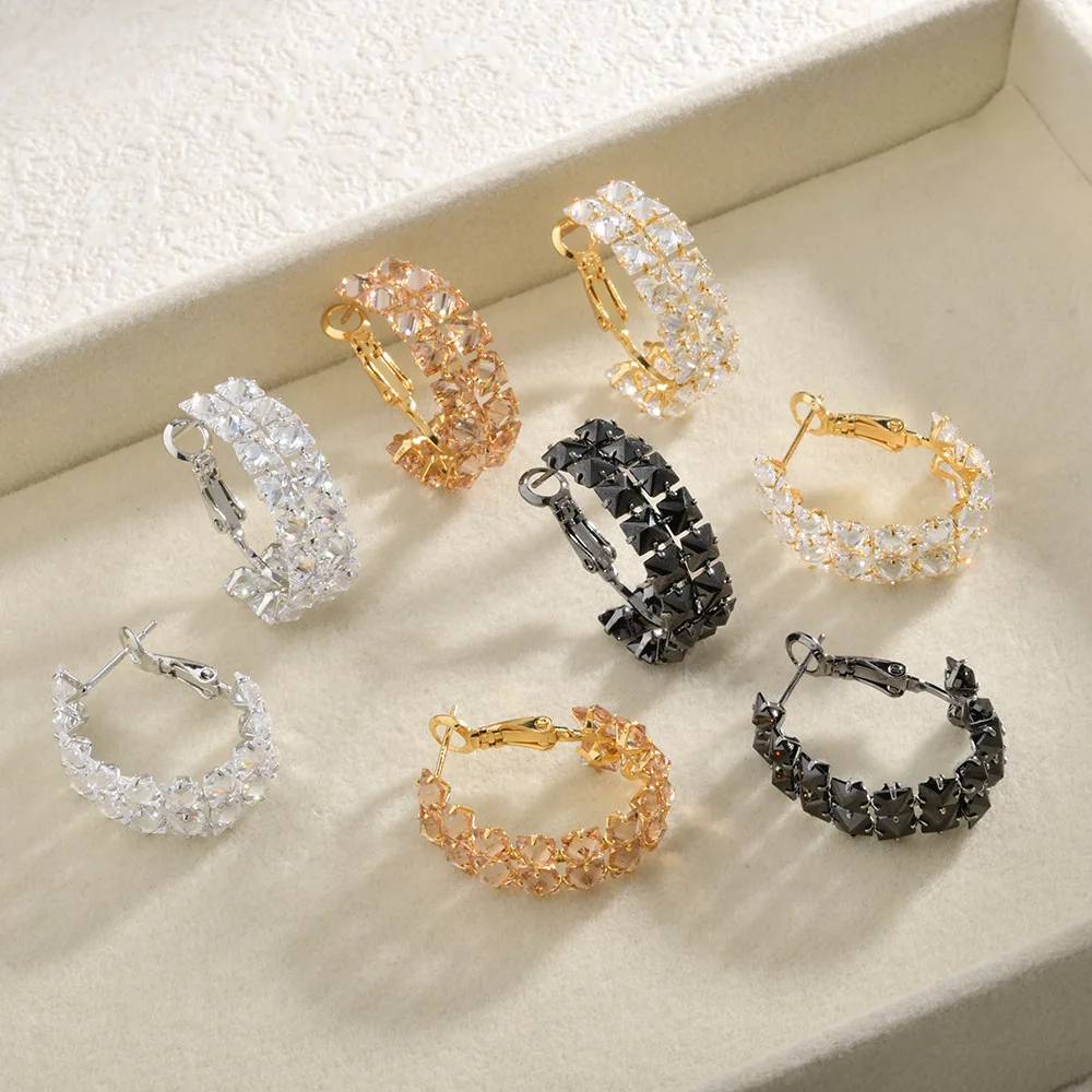 

Luxury C - shaped Zircon Earrings For Women Fashion Full Diamond Sparkling Ear Accessories High - end Temperament Party Jewelry