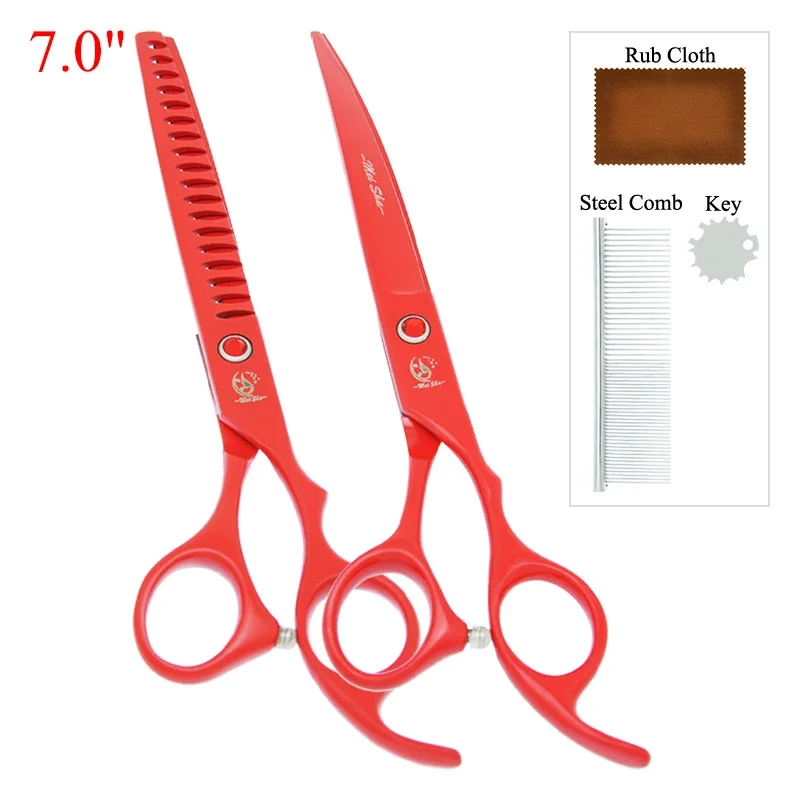 7 inch Meisha Pet Scissors 2pcs Dog Cat Grooming Kit Animals Shears Straight Curved Cutting 18 Teeth Thinning Scissors B0030A