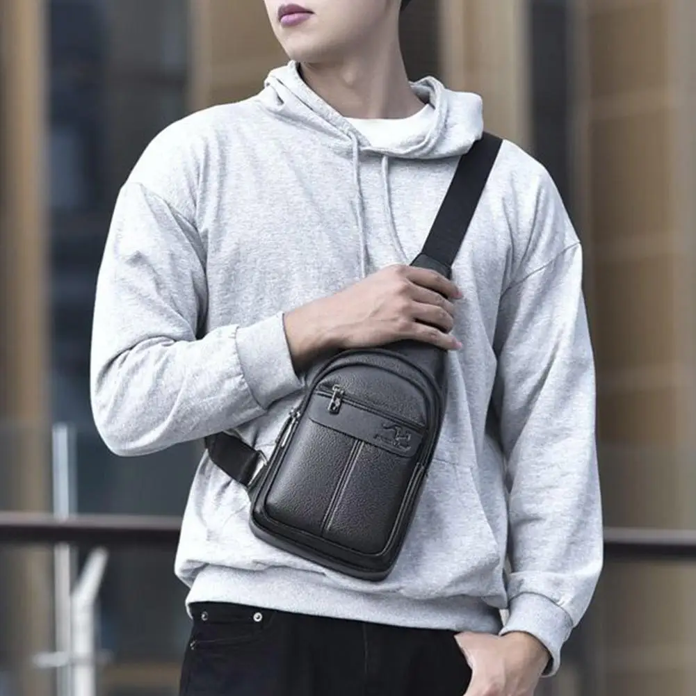 

Men Chest Pack Crossbody Bag PU Leather Chest Bag For Boy Travel Belt Sling Bag Black Brown Messenger Bag Male L2S3