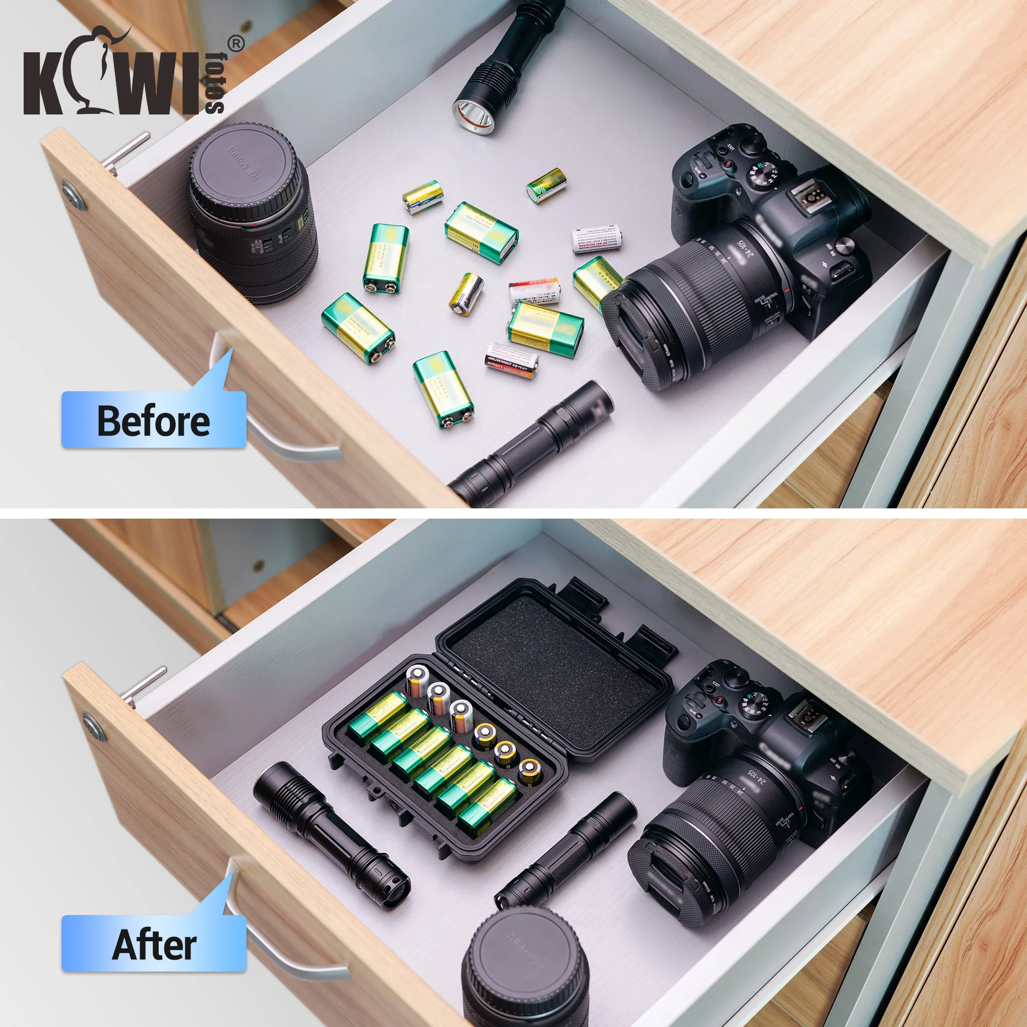 Battery Storage Organizer Box for 6x CR123A/ CR16340/ CR18350/CR15270 and 6x 9V Battery IP67 Waterproof Batteries Organiser Case