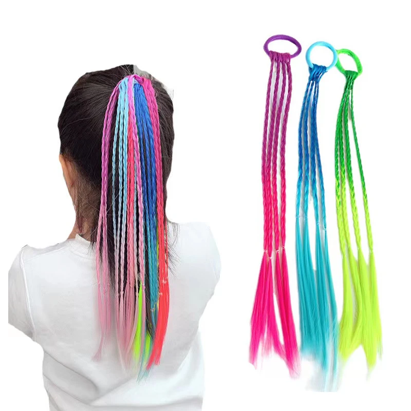 New Girls Colorful Wigs Ponytail Headbands Rubber Bands Colored Rope Hair Bands Headwear Kids Hair Accessories