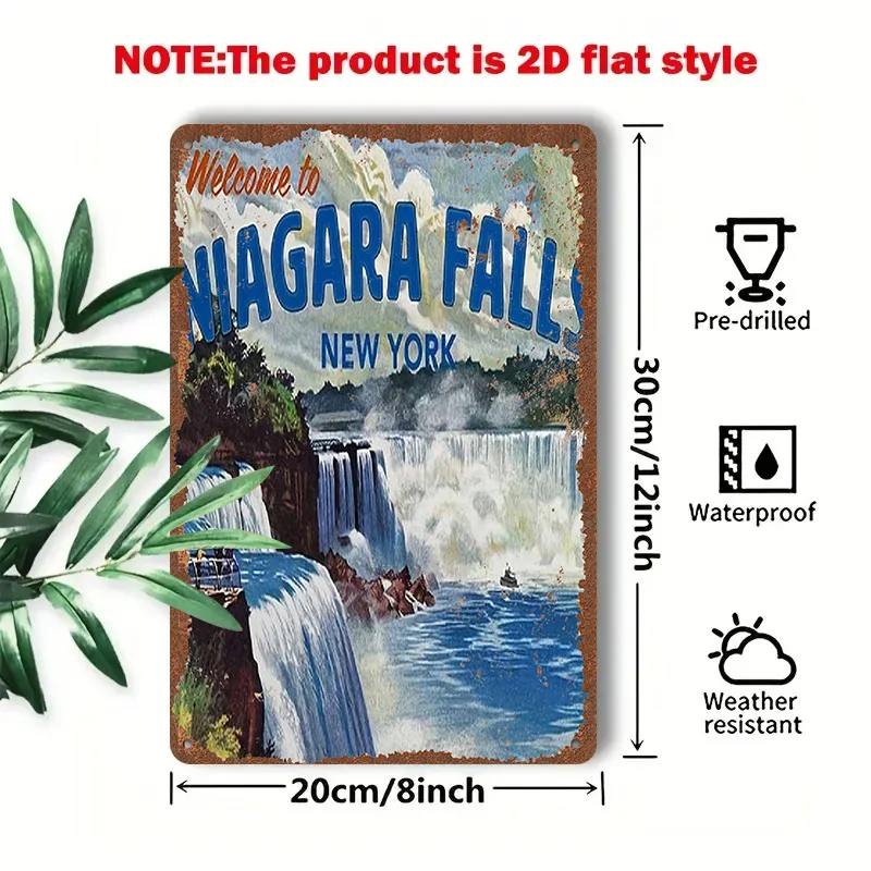2D Flat - 1pc 2D[Flat] Metal Sign Welcome to Niagara Falls, New York Tin Sign, Measures 8X12 Inches/20X30 Cm, Depicting a Specta