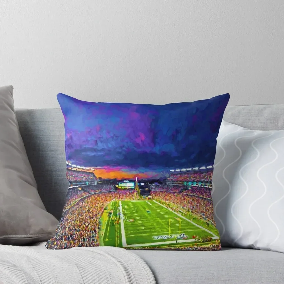 Patriots Gillette Stadium Foxborough, Massachusetts New England Patriots Football Stadium Painting Throw Pillow