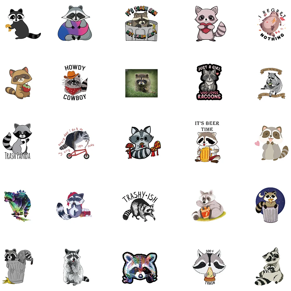 50/100pcs Cartoon Animal Raccoon Cute Stickers Laptop Guitar Luggage Phone Stationery Scrapbook Decals Kid Gifts Toys