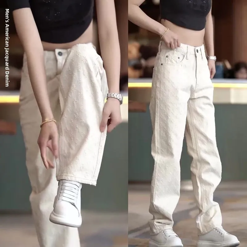 

Мужские джинсы в стиле ретро, прямые, свободного кроя, цвет хаки, повседневные, из хлопка, городской стиль