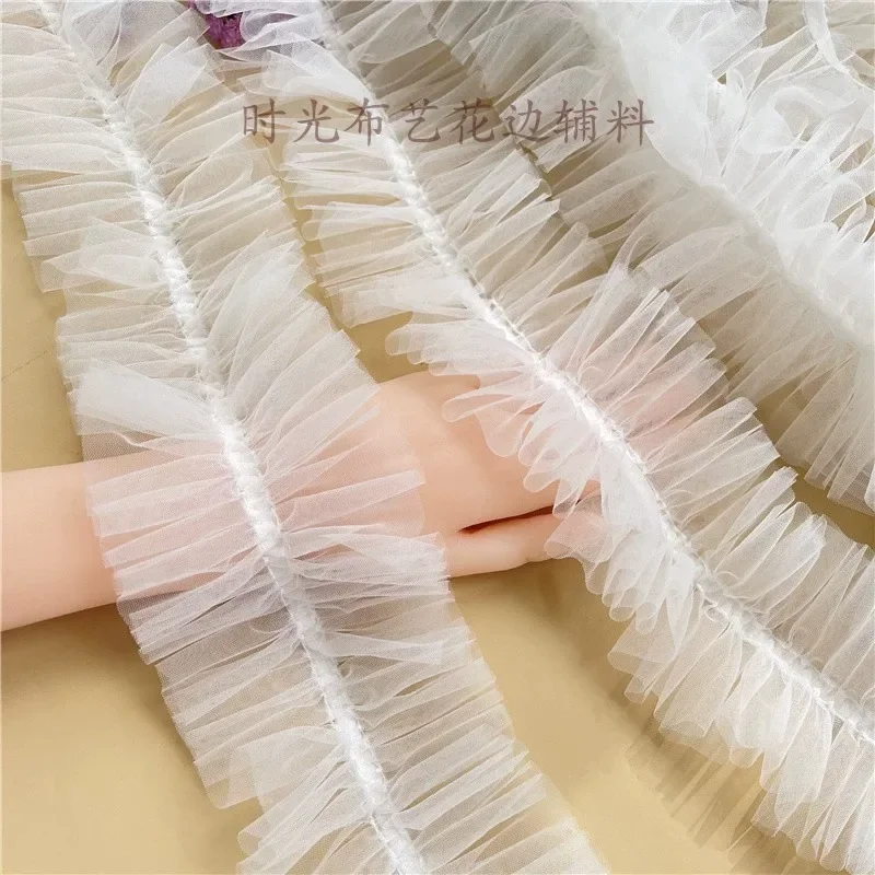 Tulle Pleated Mesh Lace Fabric, Needlework Frilled Ribbon Dresses, Collar Hemline Ruffles Trim, DIY Sewing Guipure Decor