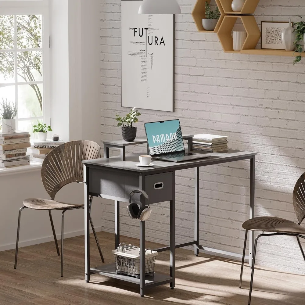 39 Inch Computer Desk with Monitor Stand Small Home Office Desks with Non-Woven Storage Drawer for Bedroom Study Table Writing