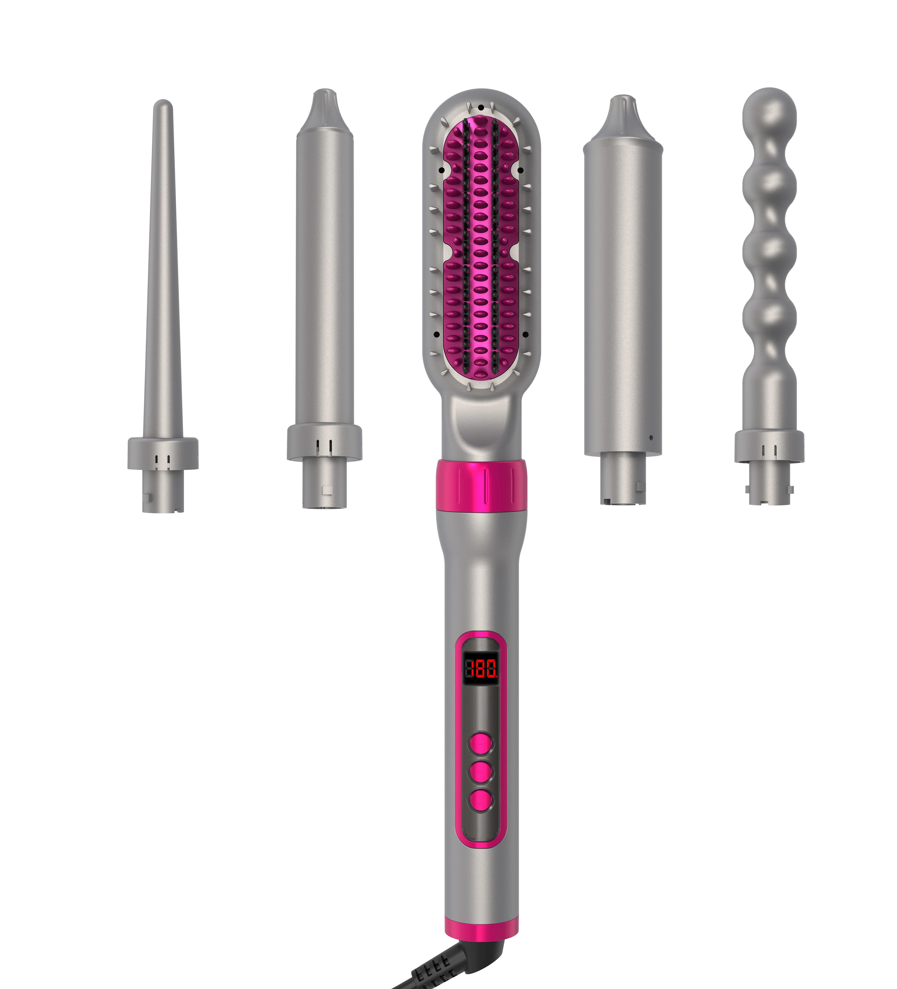 Ready to Ship Factory Price 5 In1 Curling Wand Set PTC Curing Iron With Clips LCD Display Tangle-Free Swivel Cord