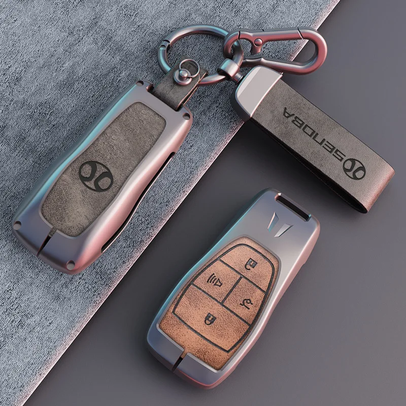 

Car Zinc Alloy Leather Car Key Case Cover Holder For Baic x55 x35 x75 ii evo 5 Beijing bj40 bj80 u7 x7 Styling Accessories