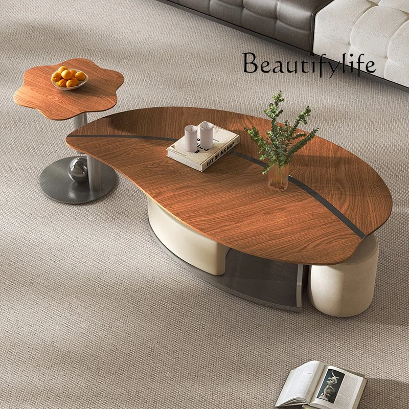 N40 Modern high-end coffee table with solid wood leaves special-shaped light luxury living room home small apartment creativity