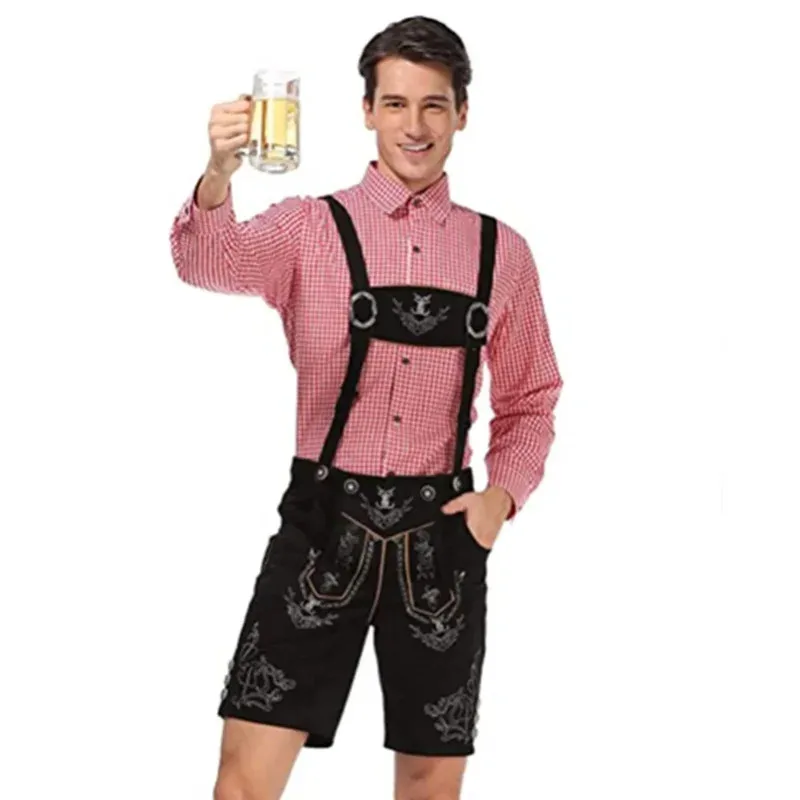 

Новый традиционный костюм Октоберфеста на Хэллоуин, мужской Lederhosen, баварская рубашка Octoberfest, шляпа, пивной фестиваль, костюмы для косплея JO544