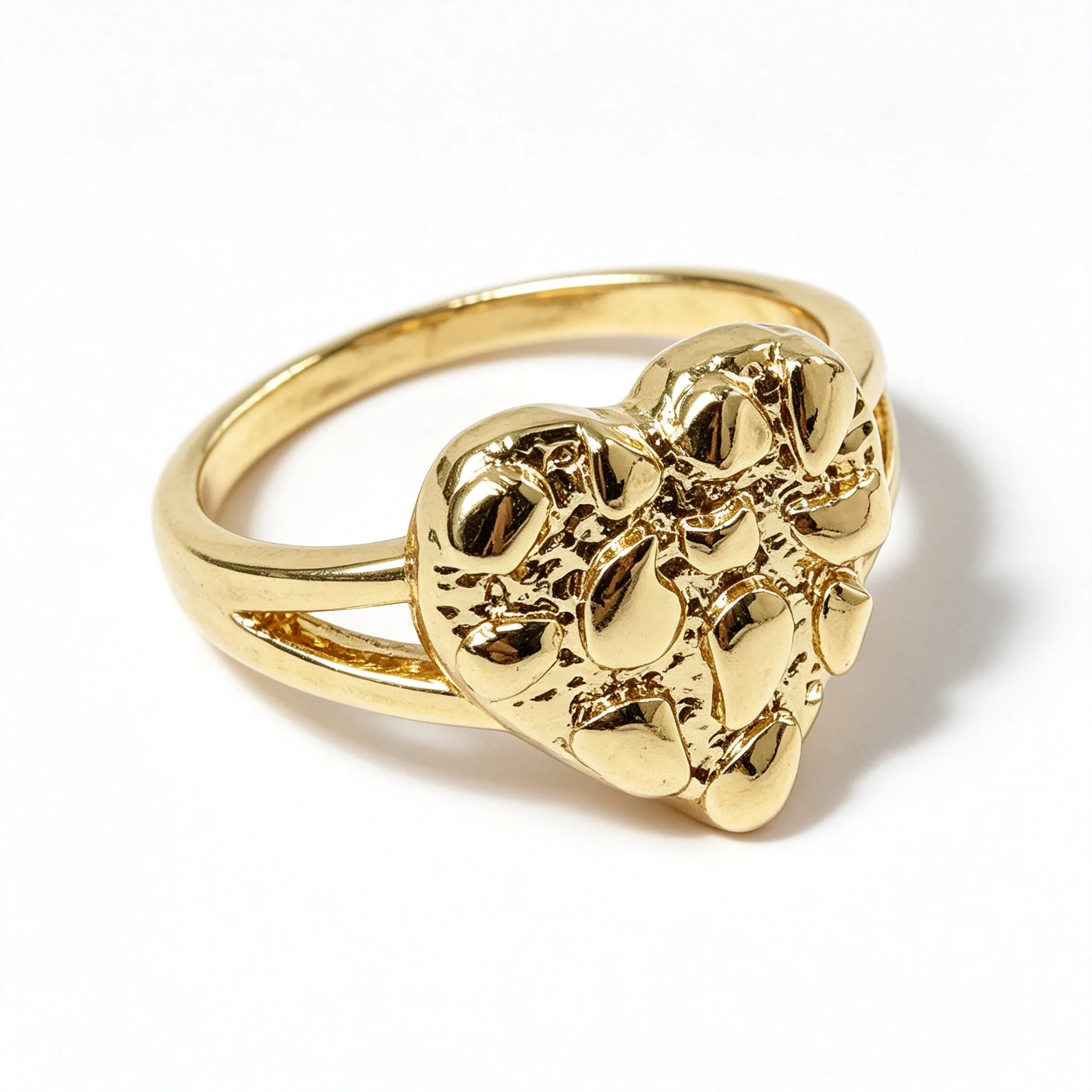 Unisex Heart Shape Nugget Ring Rough Textured Cookie Surface 14K Gold Plated Brass for Women Men Street Rap Rock Culture Jewelry