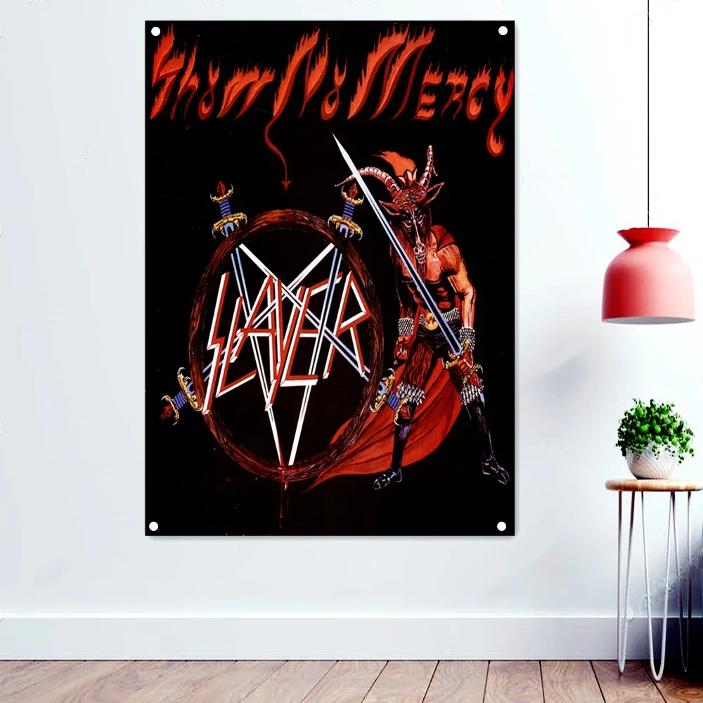 Monster with Sword Skull Art Banners Paintings Death Metal Artist Flags Wall Art Rock Band Icon Posters Background Hanging Cloth