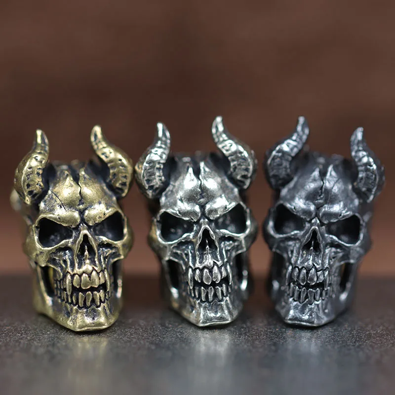 Goat Horn Skull Head Brass Knife Beads EDC Outdoor DIY Paracord Woven Lanyard Pendants Retro Umbrella Rope Bracelets Accessories