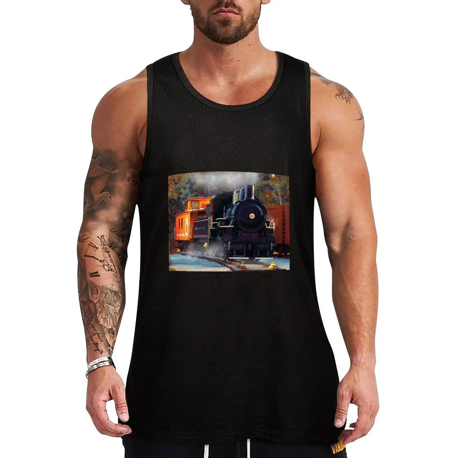 The Rail Yard - Steam Train Tank Top Utility Tank Top Workwear Casual Sleeveless Top
