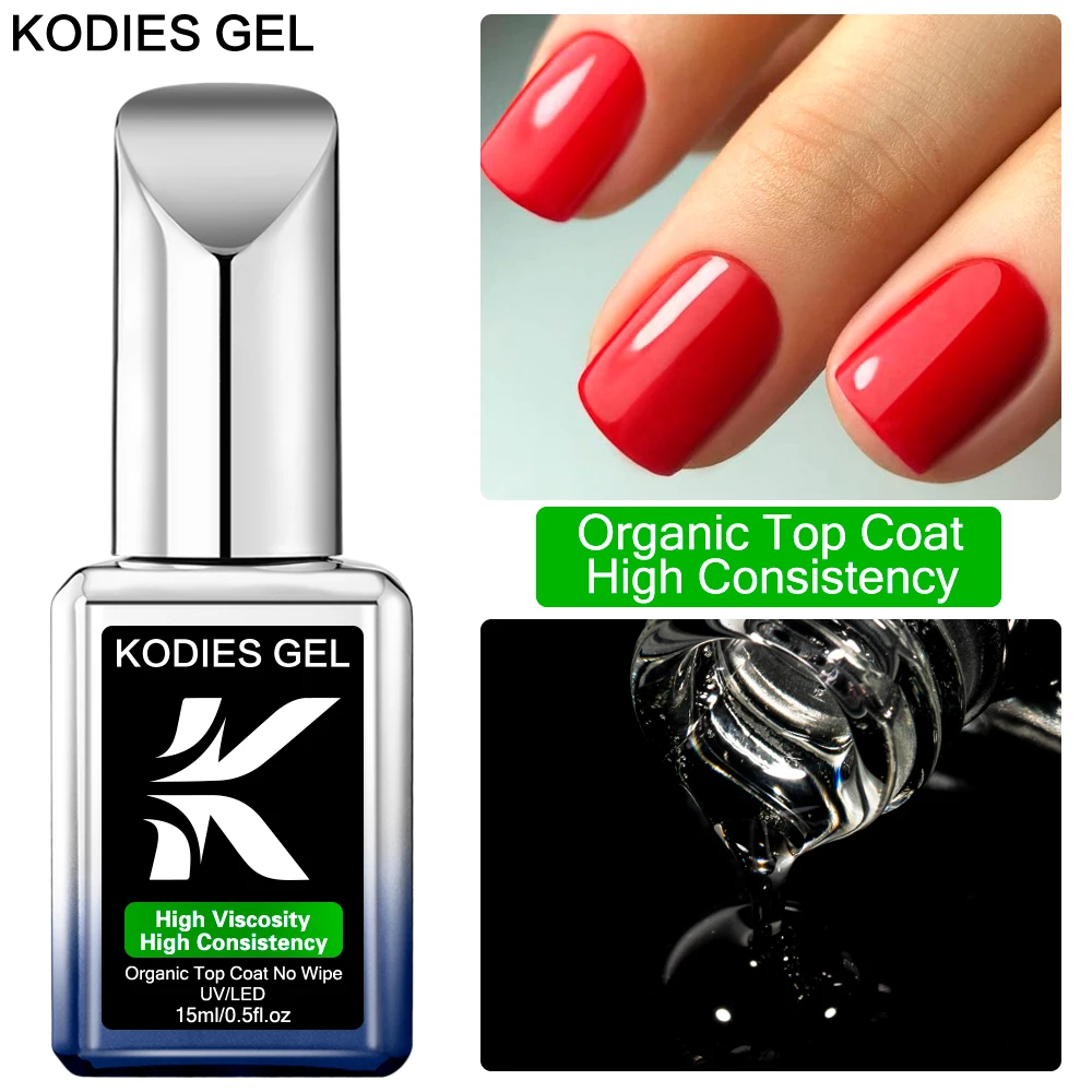 Kodies Gel Organische Top Coat Gel Nagellak Geen Plakkerige Ultra Shine Afwerking Langdurige Doorweekt Gel Vernis Basis Lak Lak Lak