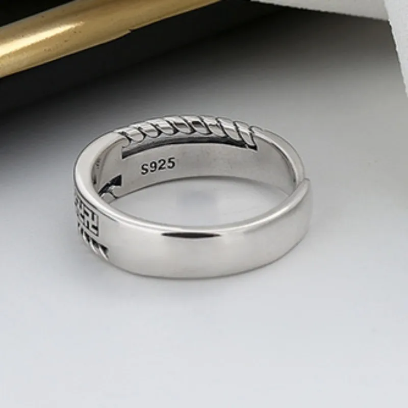 S925 Sterling Silver Rings New Fashion Hollow Buddha Safely Amulet Adjustable Twist Solid Argentum Jewelry for Men Women