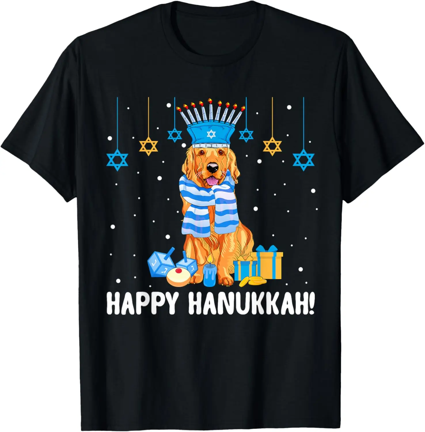 Jewish Golden Retriever Dog Menorah Hat Hanukkah Chanukah T-Shirt