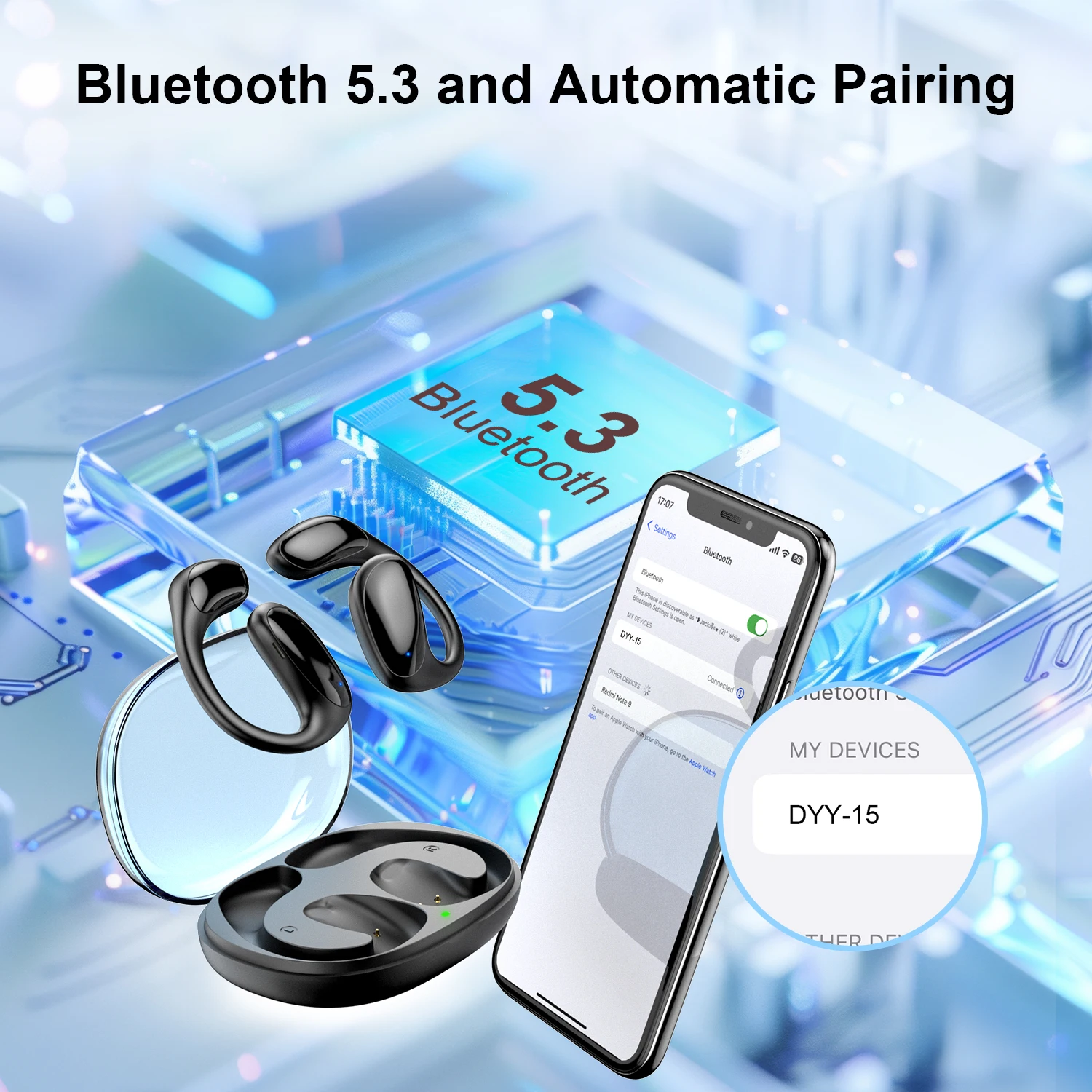 سماعات أذن لاسلكية لتوصيل الهواء لهاتف summarg ، سماعات أذن مفتوحة بمشبك ، صوت عالي الدقة ، سماعات أذن بلوتوث ، Bee جديد ، DYY15