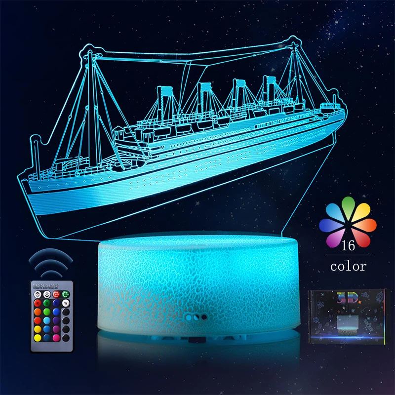 3D Illusion Ship Model Lamp Kids Night Light Dressing Room Bedside Decoration Christmas Birthday Gift