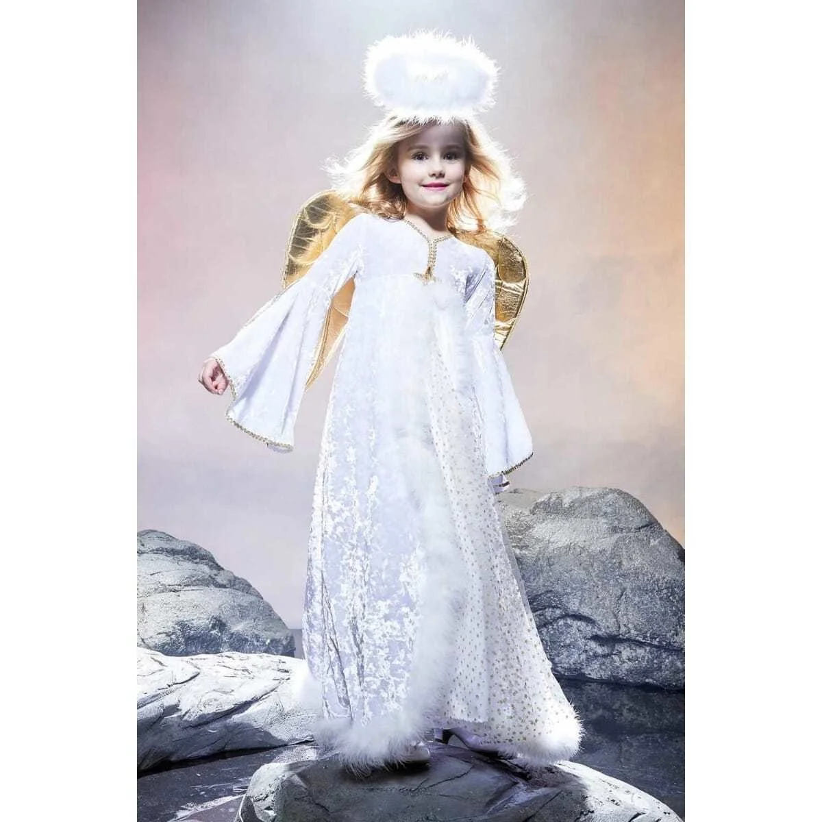 Girls angel costume Halloween performance party Fairy costume Princess Fancy Dress Cosplay Clothing girl angel golden wing dress