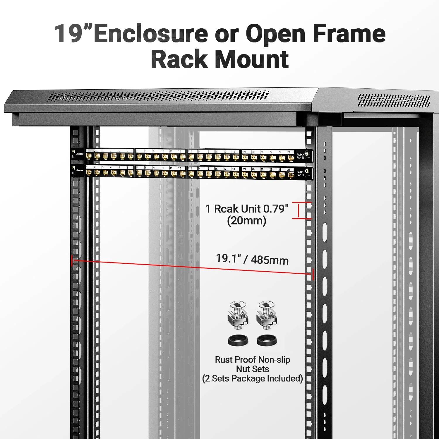 AMPCOM 0.5U Blank Keystone Patch Panel, 24 Ports 19 inch Rack or Wall Mount with Rear Cable Management Panel for Ethernet Cable