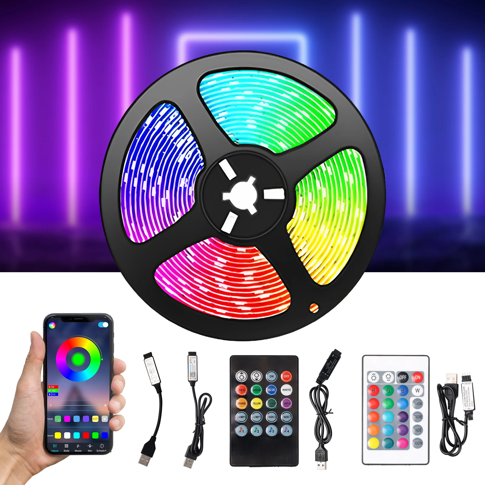 5V USB RGB Led Strip Light Bluetooth App Infrared Remote Control Led Tape Belt for Room Home TV Backlight Atmosphere Decor Lamp