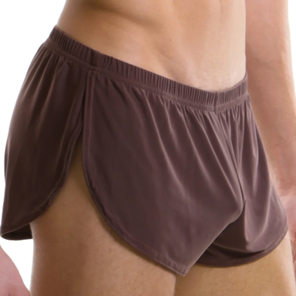 Short taille basse pour homme, taille élastique, caleçon, pyjama sportif, sous-vêtement fendu sur le côté, culotte, 2022