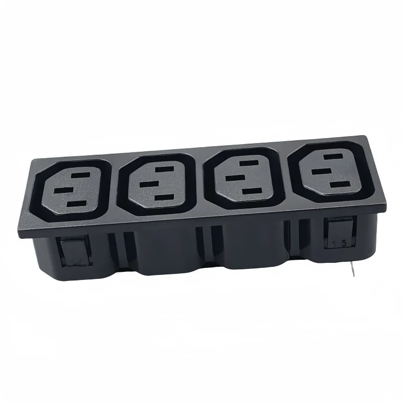 IEC C13 موصلات أنثى مقبس PDU ، شريط طاقة صناعي ، موصل طاقة أسود ، جودة فائقة ، 4 مخرج