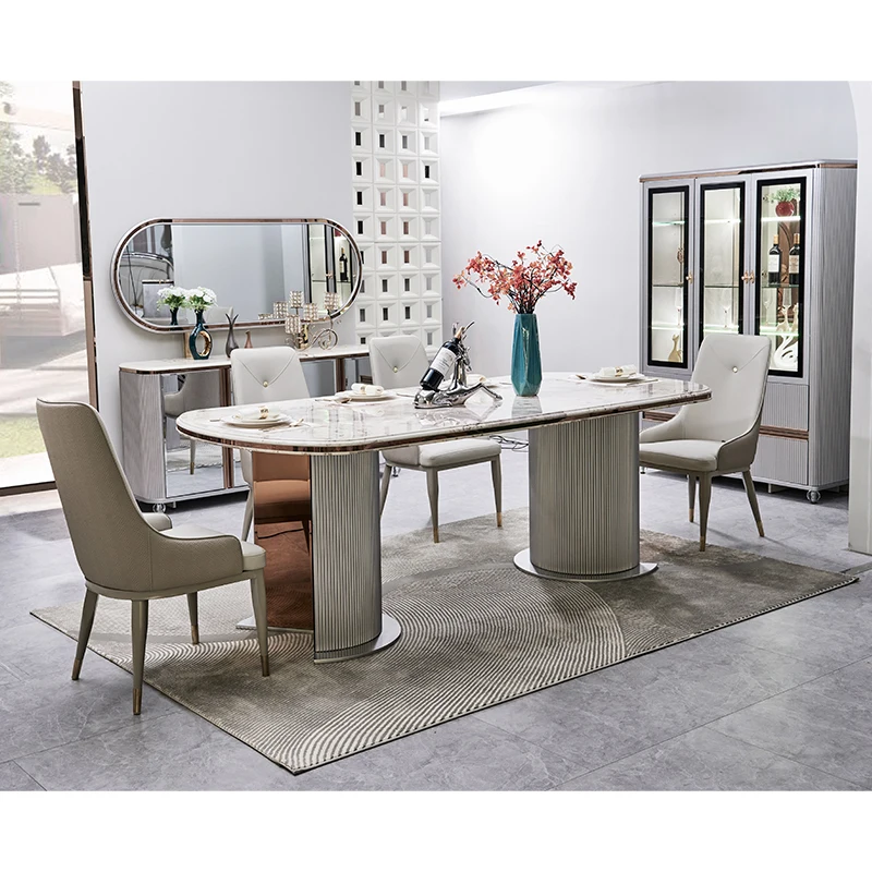 Complete Luxury Wooden Dining Room Set 6 Seats Home Furniture Luxury Large Wood Modern Marble Dining Table Set 4 Chairs