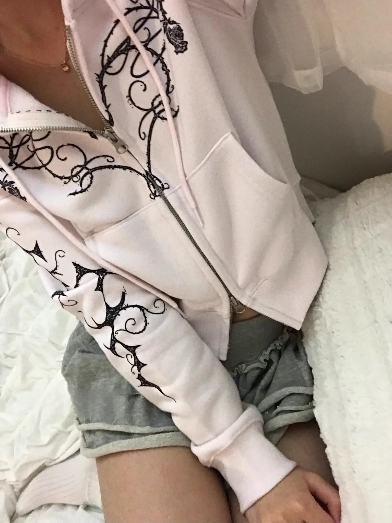 معطف Retro k Rose Vine Heart Print Zipper كاجوال مع قلنسوة Jaet فريد من نوعه SEI Commute Sle مستقيم القطع طويل Sve