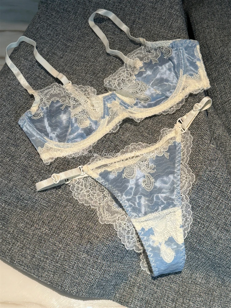 KUCLUT Lace girls underwear thin section glossy bra anti-sagging push up lingerie support large breasts show small bra set