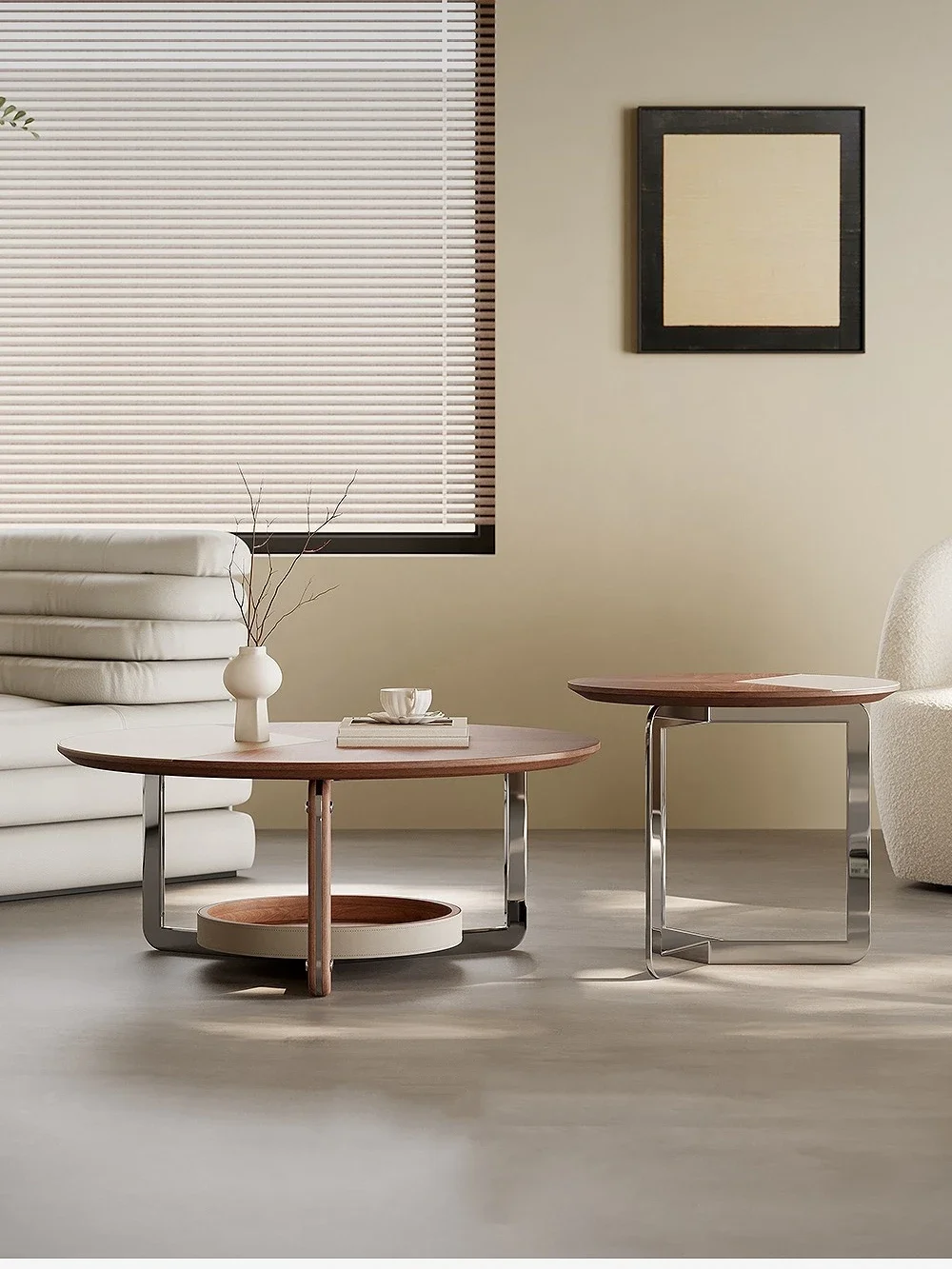 

Круглый журнальный столик, светлый, роскошный, элитный, комбинированный журнальный столик для маленькой квартиры, французский итальянский минималистский