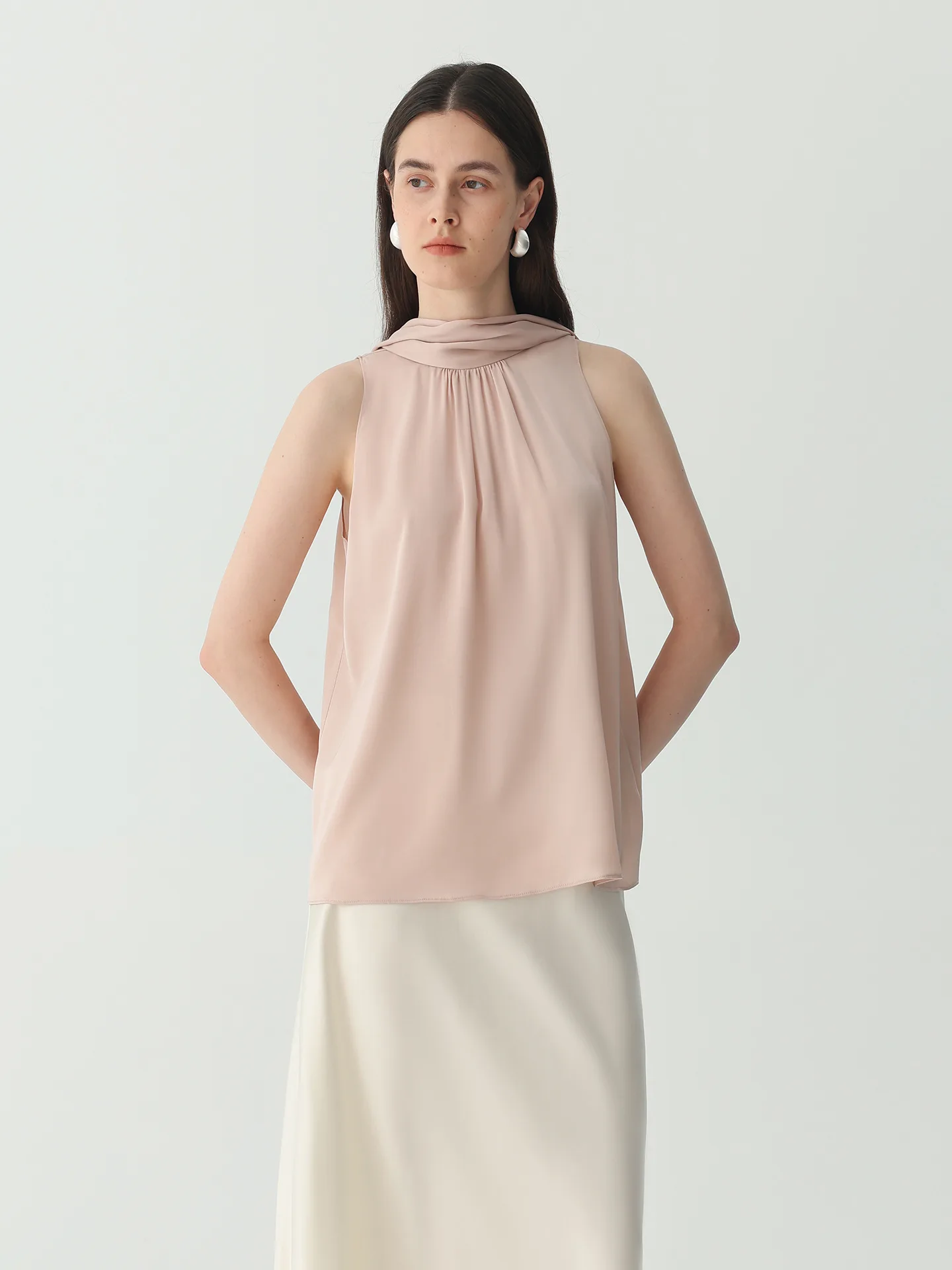 100% Mulberry Silk Sleeveless Blouse Women Casual Loose Fit with Removable Tie Luxury Elegant Top 2026 Summer