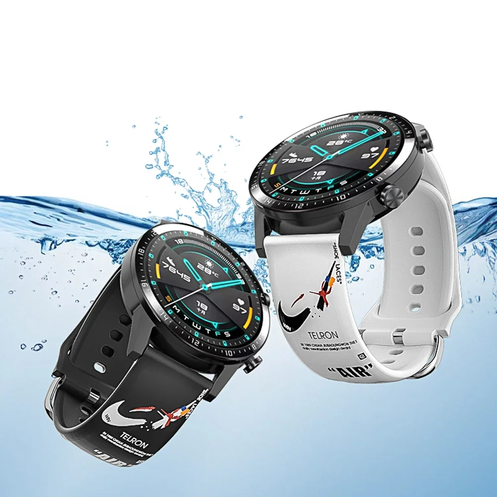 Miękki silikonowy pasek 20 mm 22 mm do Samsung Galaxy Watch 7 fe 6 5 4 40 44 mm 5pro 45 mm z modnym nadrukiem do Huawei GT 4 3 PRO 43 46 mm