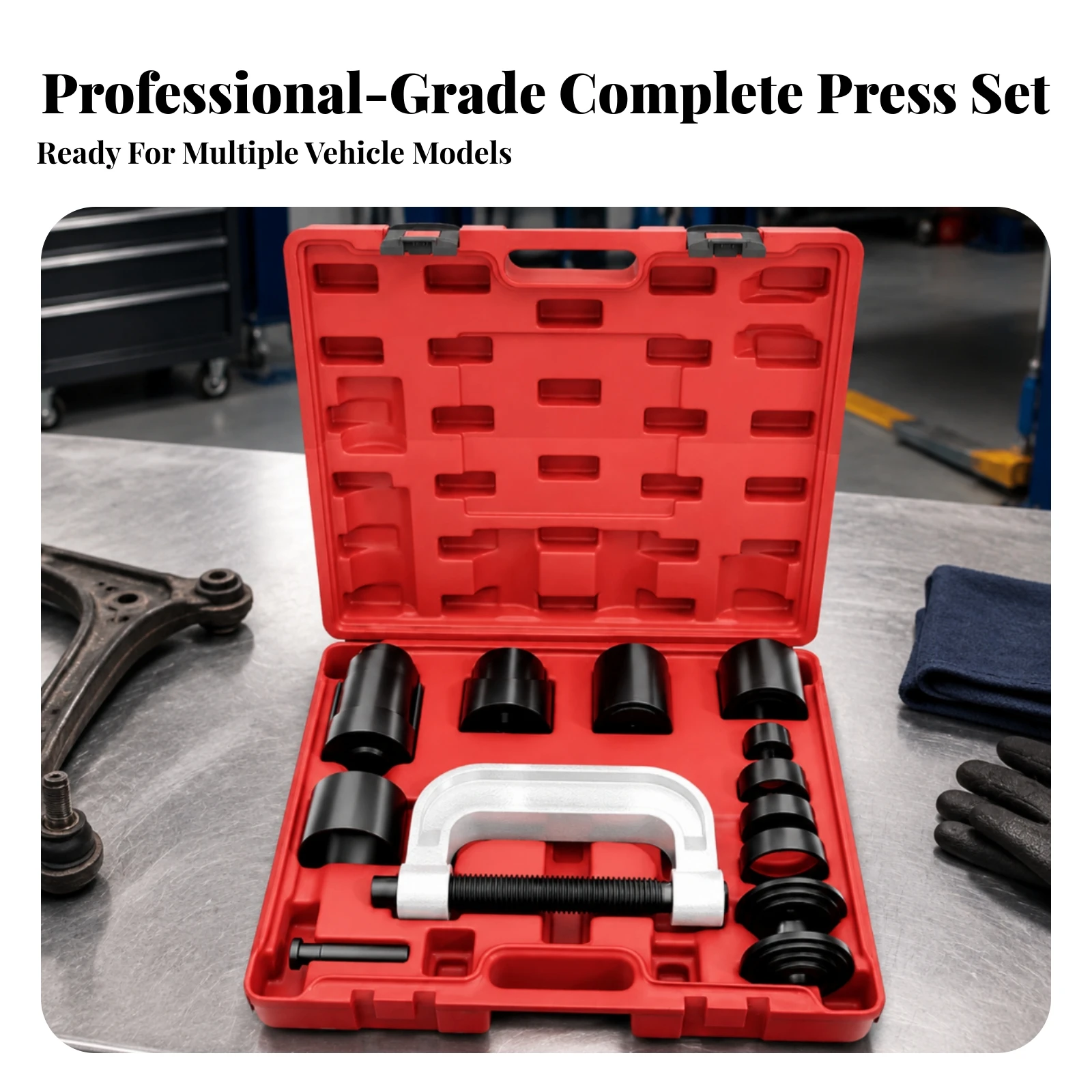 21 Pieces Ball Joint Press Kit with Carrying Case Complete C-Frame Press Tool with Adapters Master Adapter Set Universal
