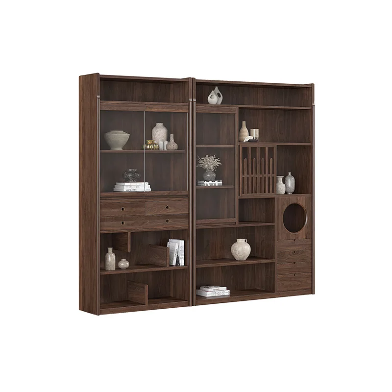 Black walnut bookcase Song-style aesthetics Zen tea room tea cabinet wine cabinet Bogu frame solid wood furniture