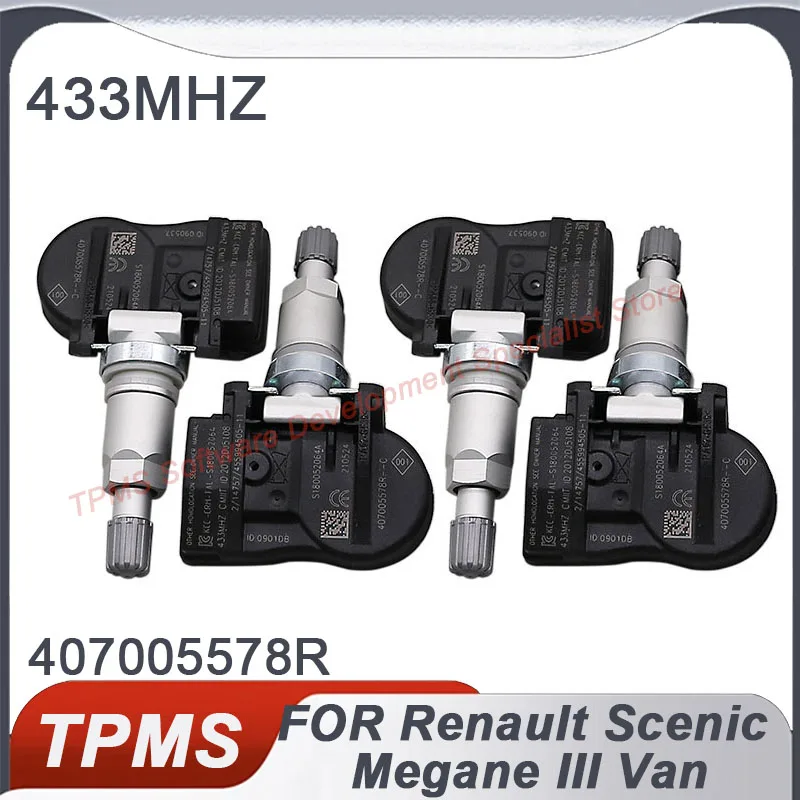 

4PCS 407005578R Tire Pressure Monitoring Sensor For Renault Megane III Megane Van 2002-2008 Scenic 2003-2009 433MHZ